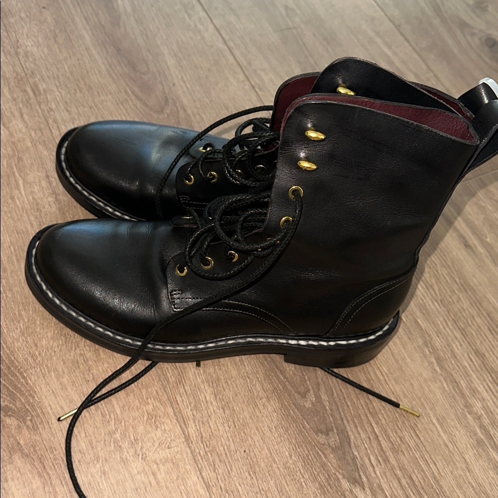 Rag & Bone Combat Black Leather Lace-Up Boots size 37.5 - Picture 3 of 7
